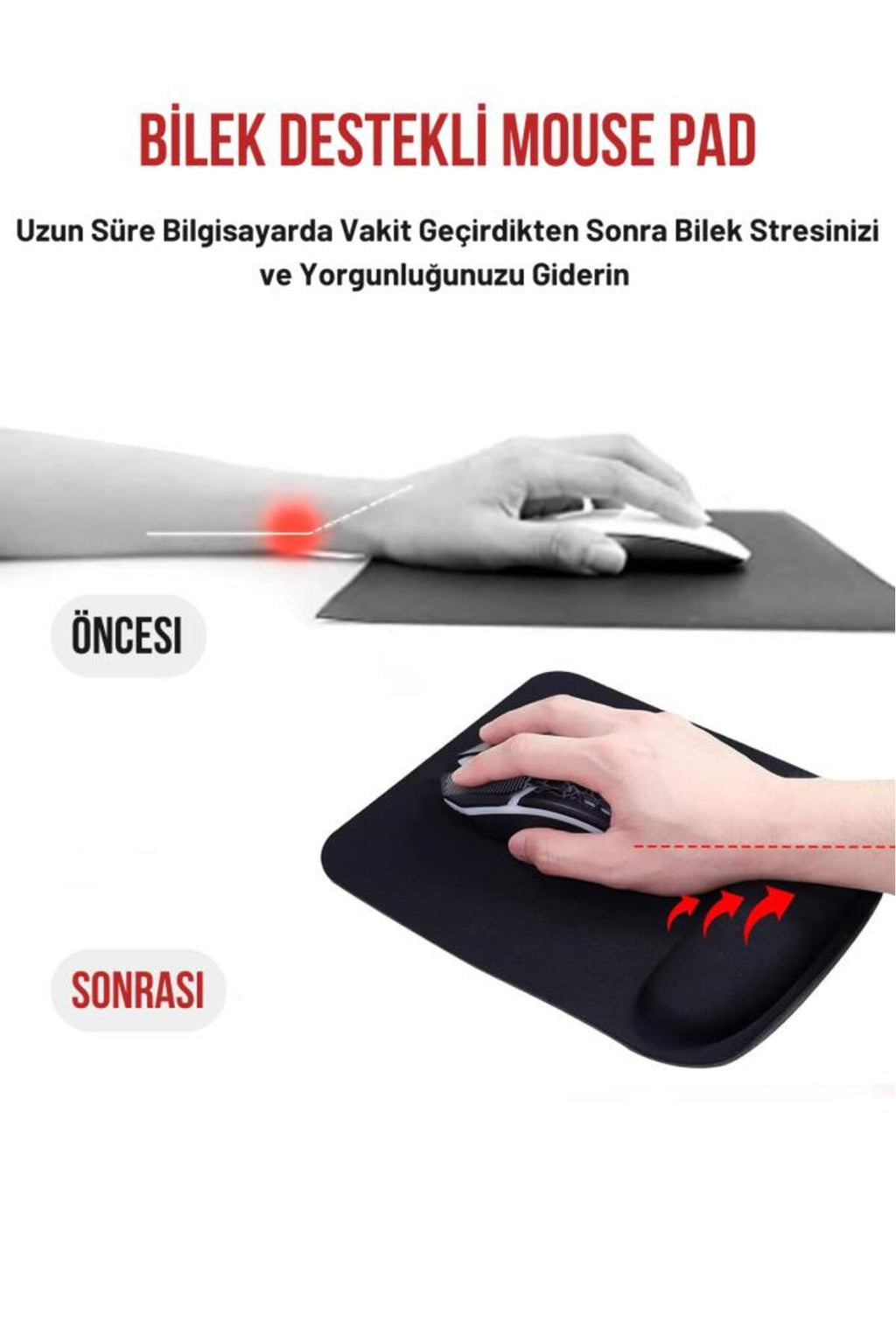LMMESO01 | ERGOSOFT Kare Bilek Destekli Konfor Kaymaz Ergonomik Mouse Pad Siyah