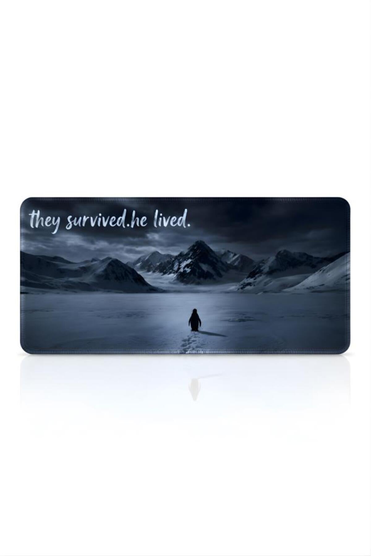 Penguen Temalı 90x40 cm Mouse Pad, Dikişli Kenar, Kaymaz, Ultra Geniş Mousepad