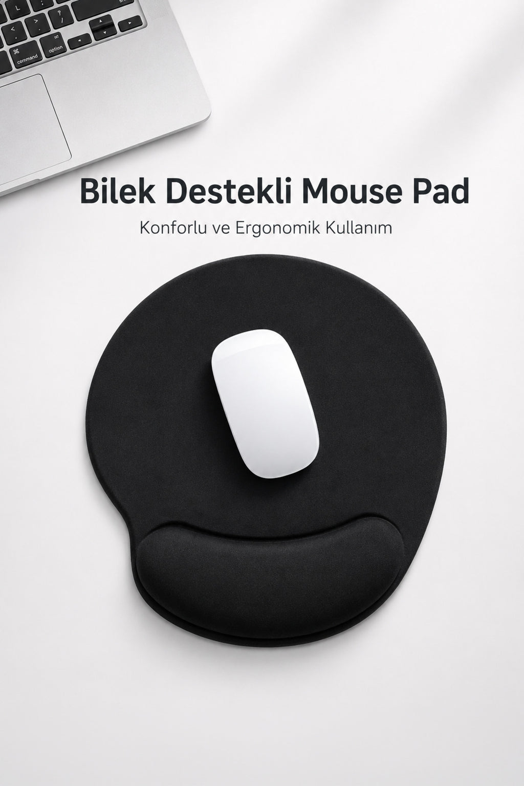 Bilek Destekli Mouse Pad Kaymaz Taban Konforlu Ofis , iş Oyuncu Mousepad Siyah