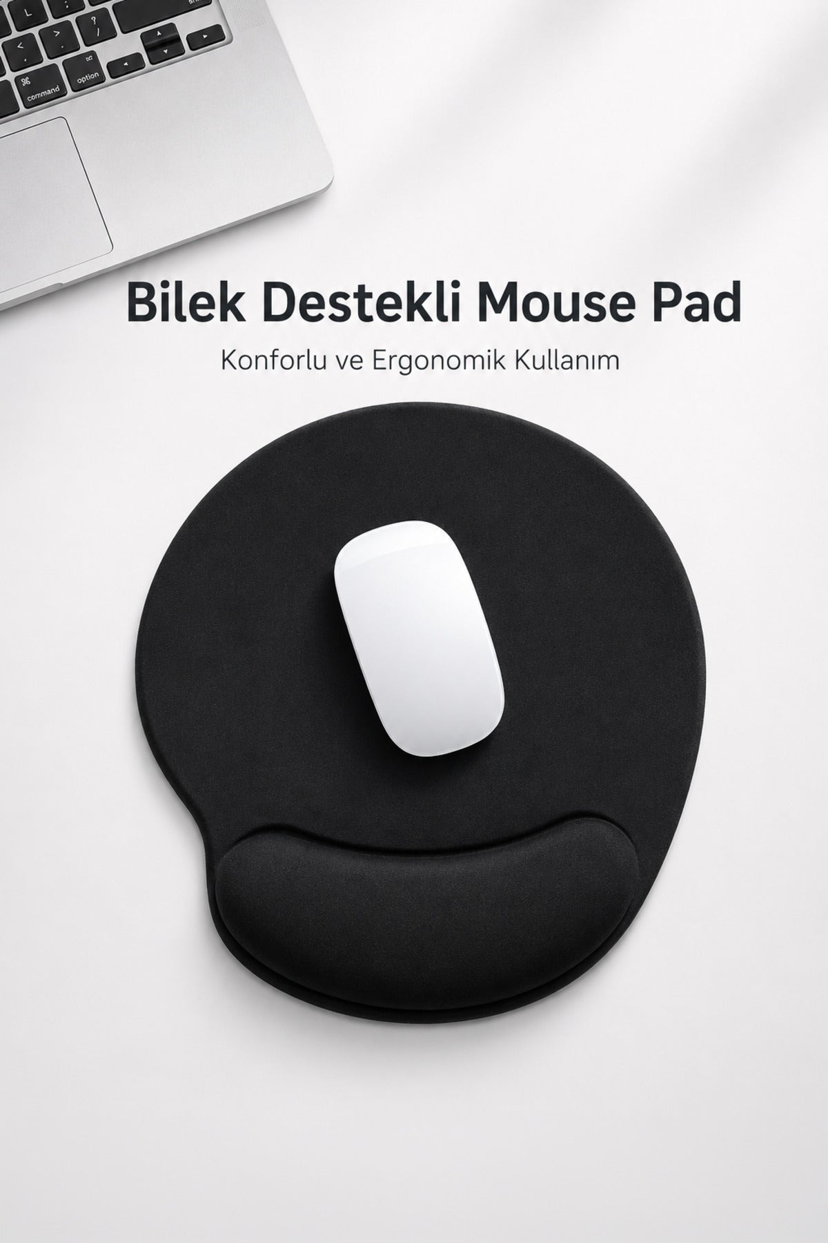 Bilek Destekli Mouse Pad Kaymaz Taban Konforlu Ofis , iş Oyuncu Mousepad Siyah