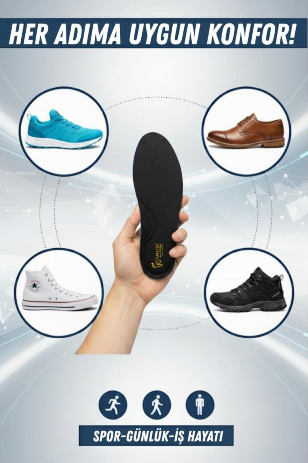 Golden Feet Memory Foam Ortopedik Tabanlık Rahat Yumuşak Konforlu Destekli Günlük Spor Erkek Kadın