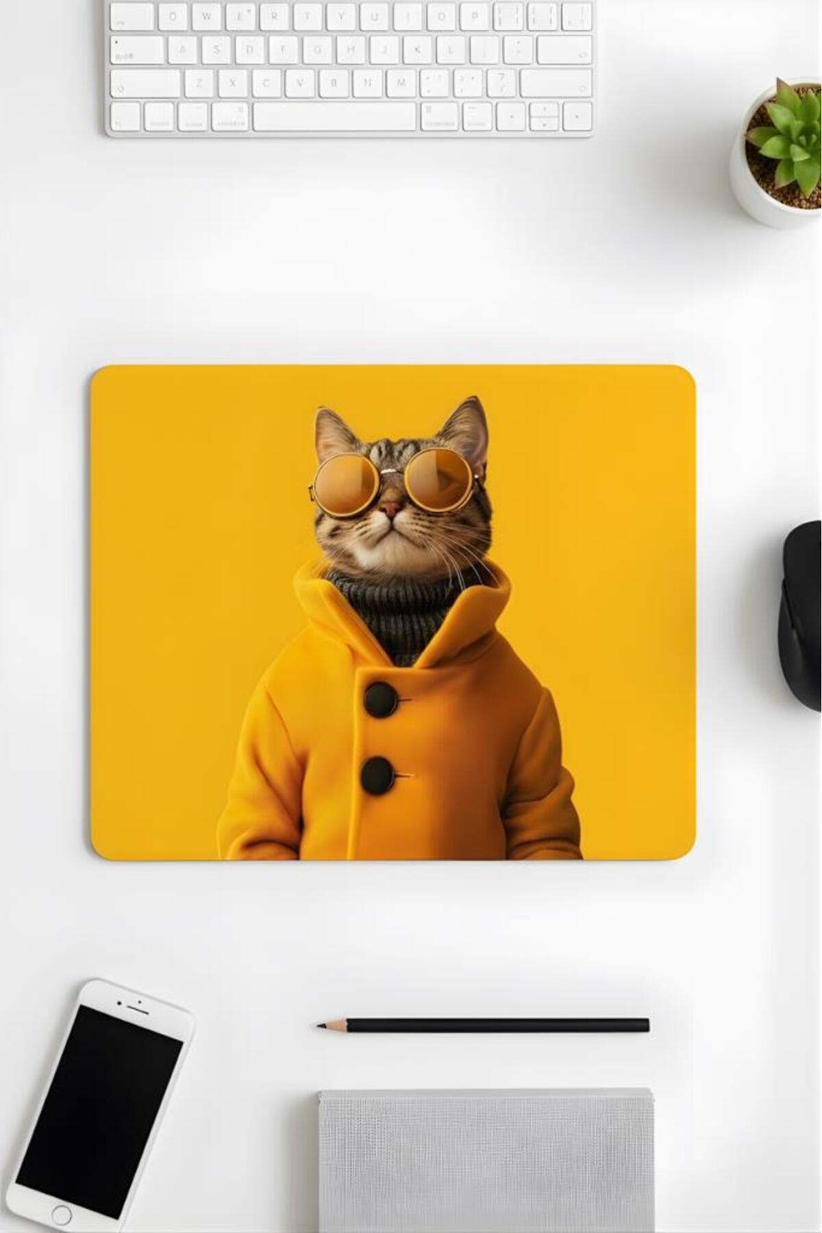 18x22 Cm Desenli Mouse Pad Uyuyan Kedi Baskılı Tasarımlı Mouse Pad,Ofis Aksesuarları Sleepy Cat