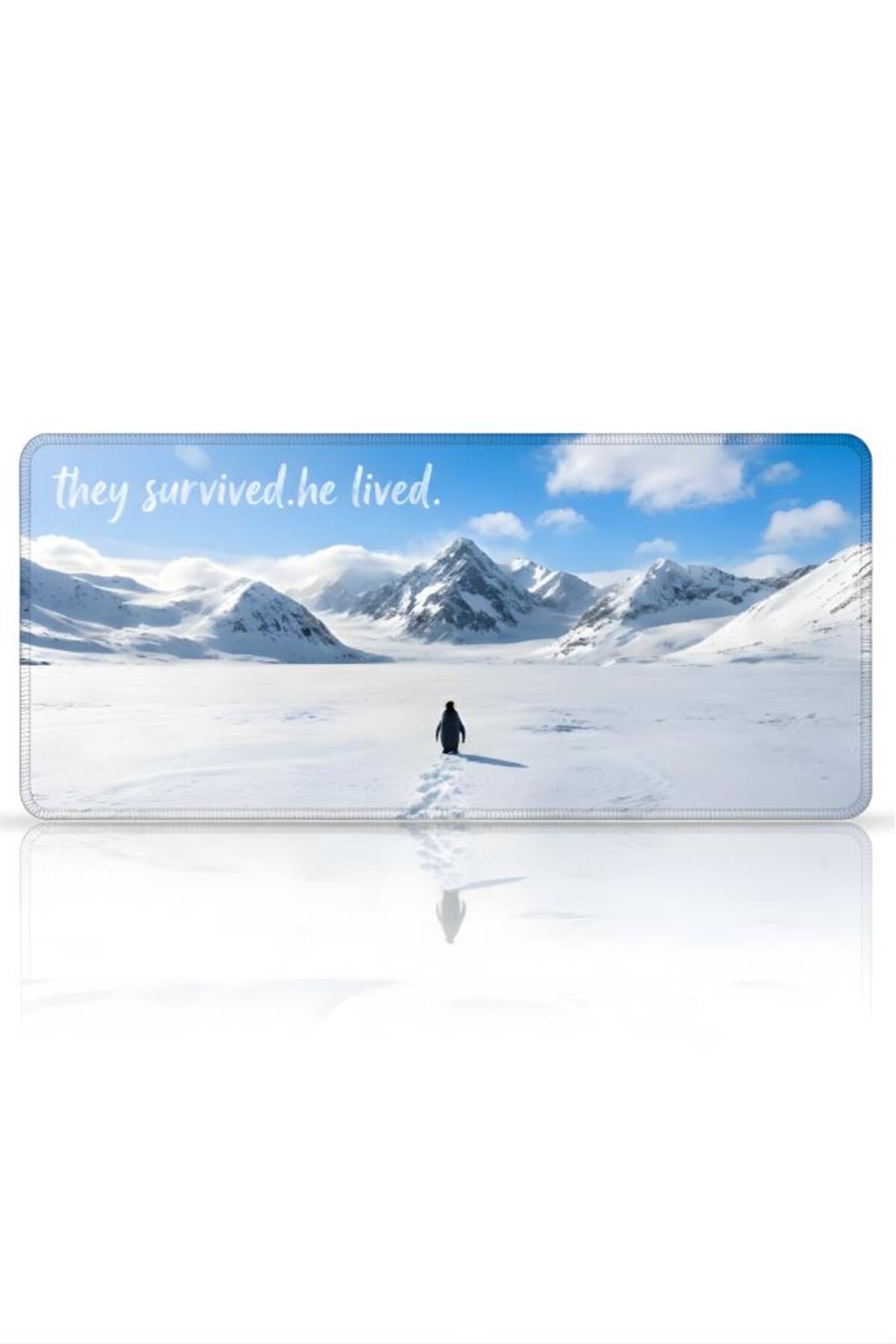 Penguen Temalı 90x40 cm Mouse Pad, Dikişli Kenar, Kaymaz, Ultra Geniş Mousepad