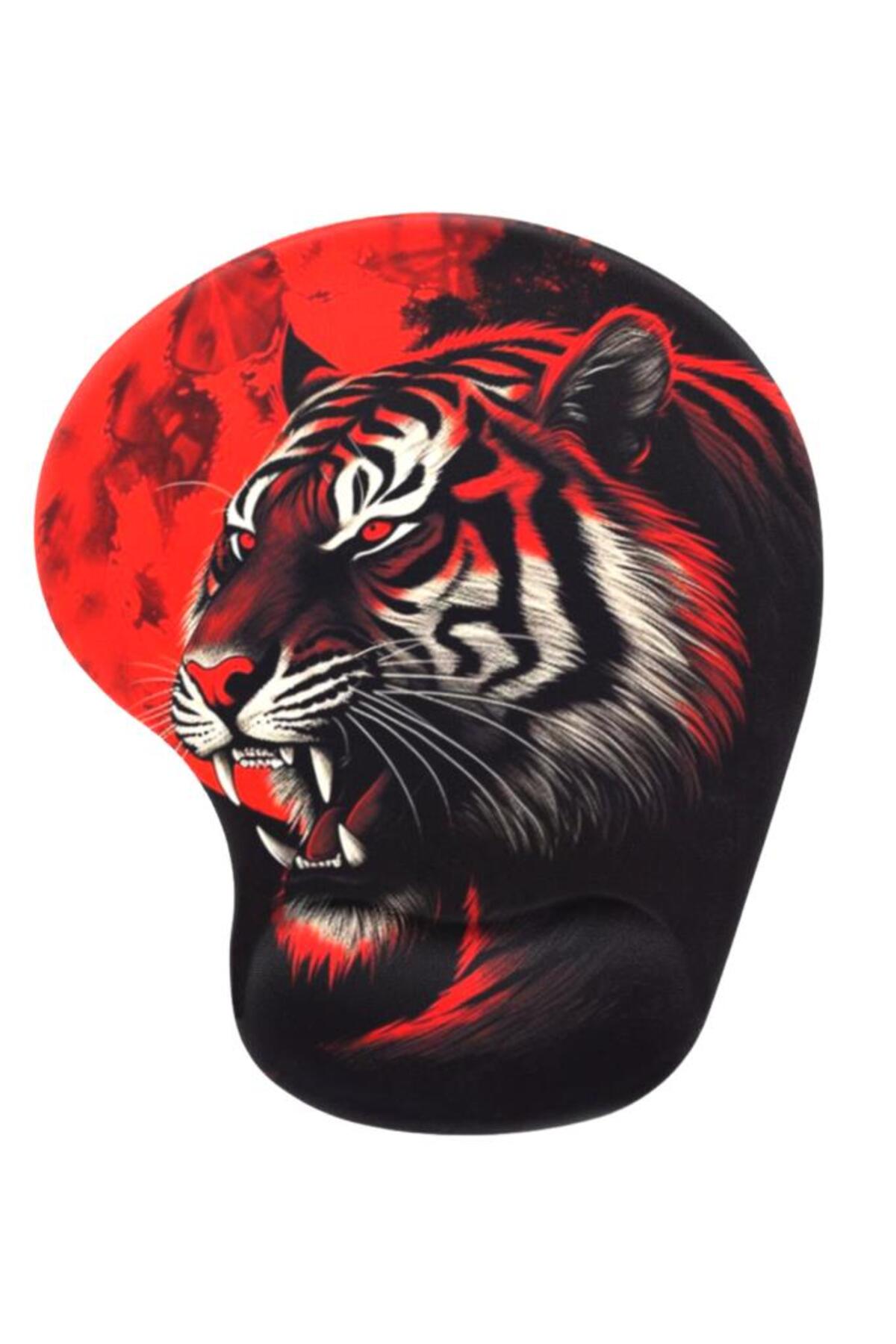 Red Flame Tiger Bilek Destekli Mouse Pad