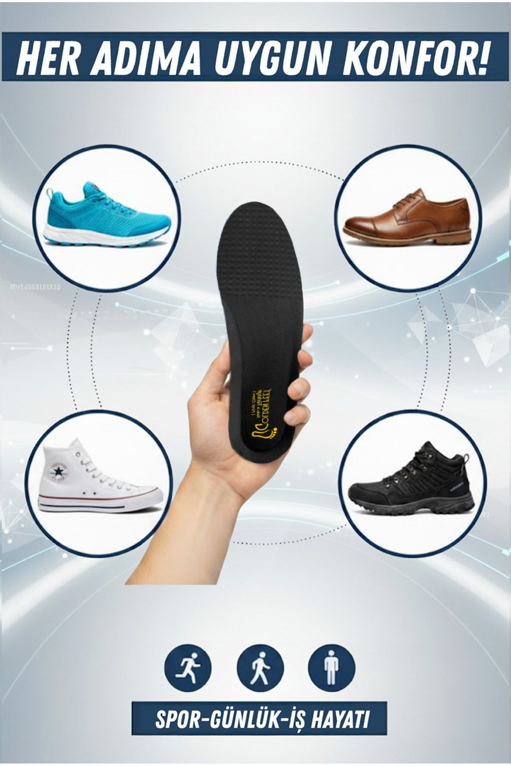 Golden Feet Ark Destekli Ortopedik Tabanlık Rahat Yumuşak Konforlu Destekli Günlük Spor Erkek Kadın