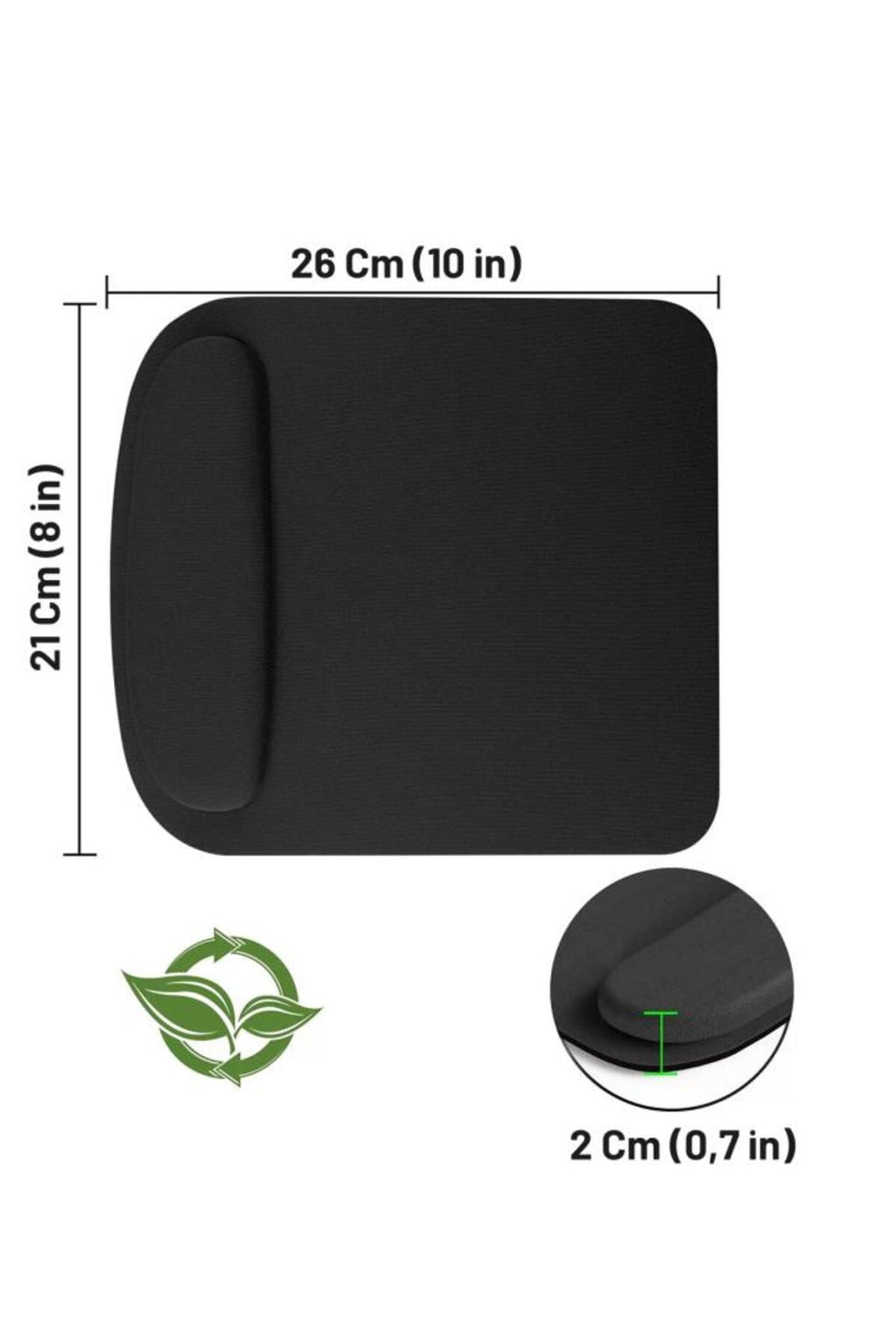 LMMESO01 | ERGOSOFT Kare Bilek Destekli Konfor Kaymaz Ergonomik Mouse Pad Siyah