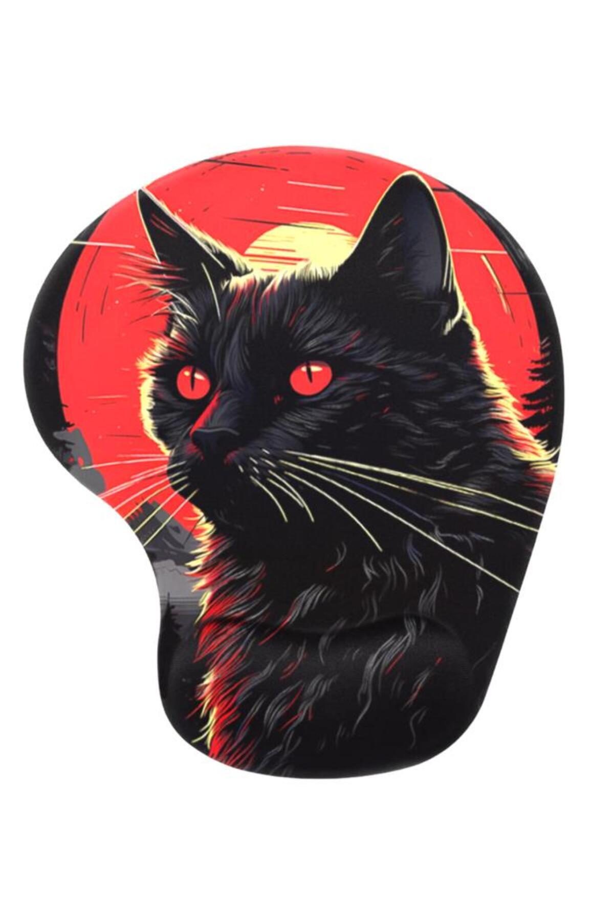 Dark Cat Bilek Destekli Mouse Pad,Baskılı Mouse Pad,Ergonomik Rahat Konforlu Mouse Pad