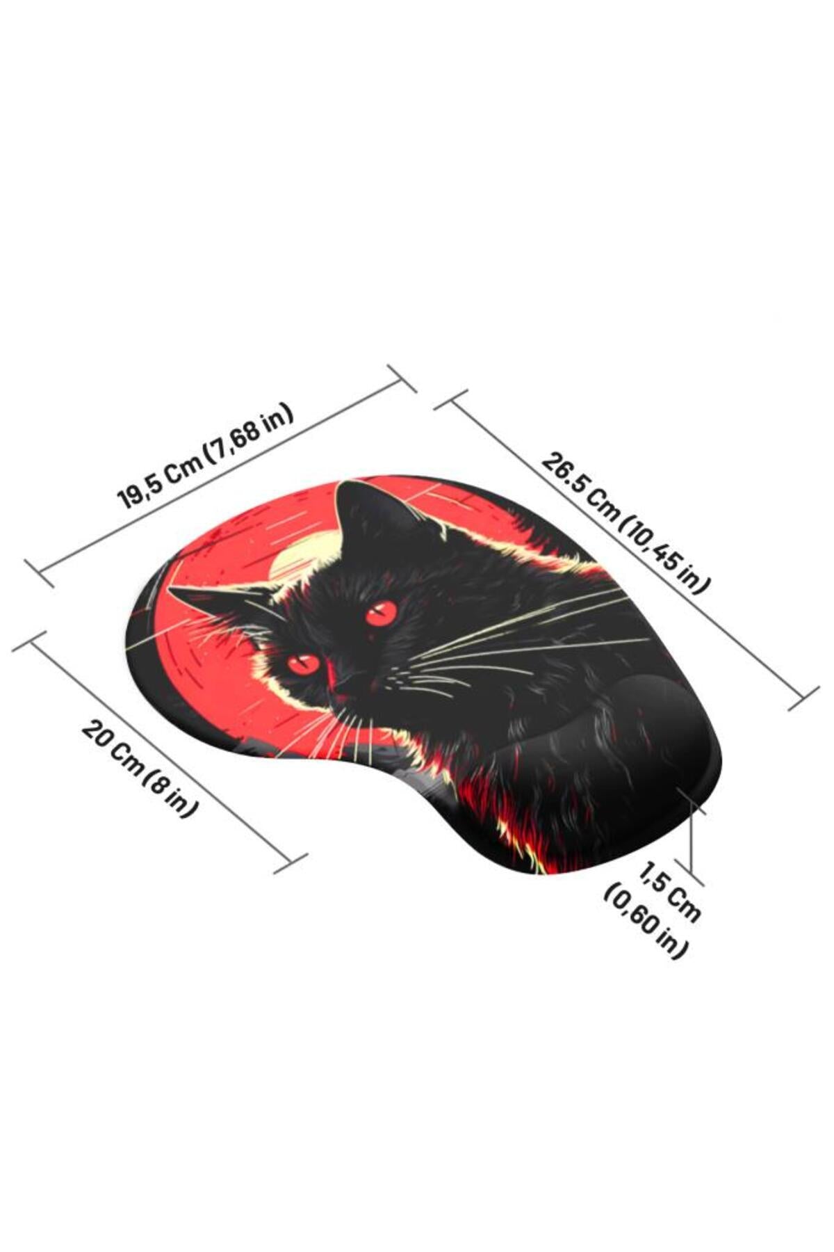 Dark Cat Bilek Destekli Mouse Pad,Baskılı Mouse Pad,Ergonomik Rahat Konforlu Mouse Pad