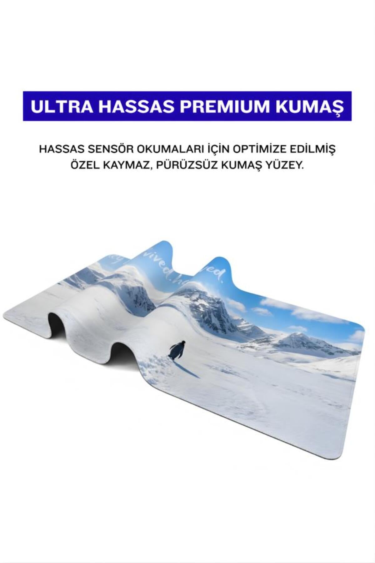 Penguen Temalı 70x30 cm Mouse Pad, Dikişli Kenar, Kaymaz, Ultra Geniş Mousepad