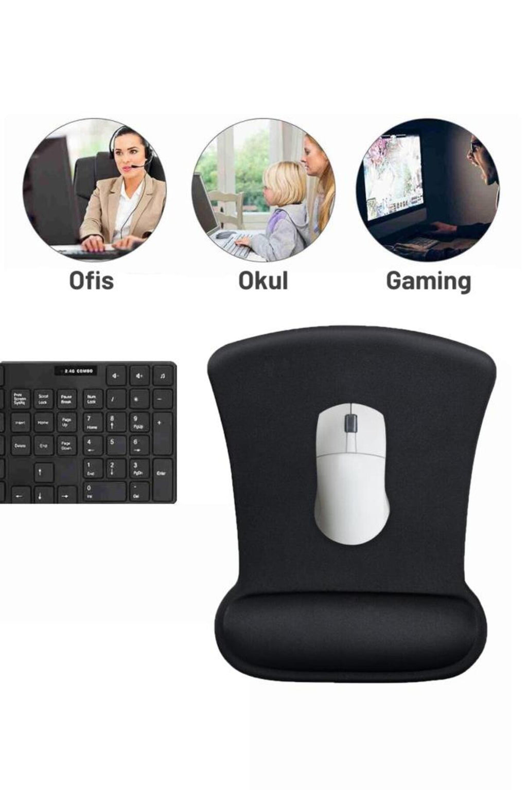 FlexPad Bilek Destekli Konfor Kaymaz Ergonomik Mouse Pad Siyah