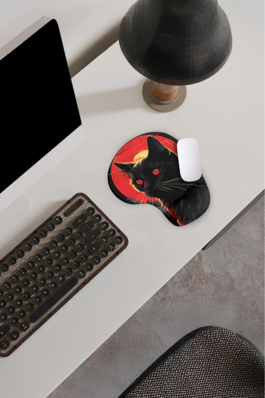 Dark Cat Bilek Destekli Mouse Pad,Baskılı Mouse Pad,Ergonomik Rahat Konforlu Mouse Pad