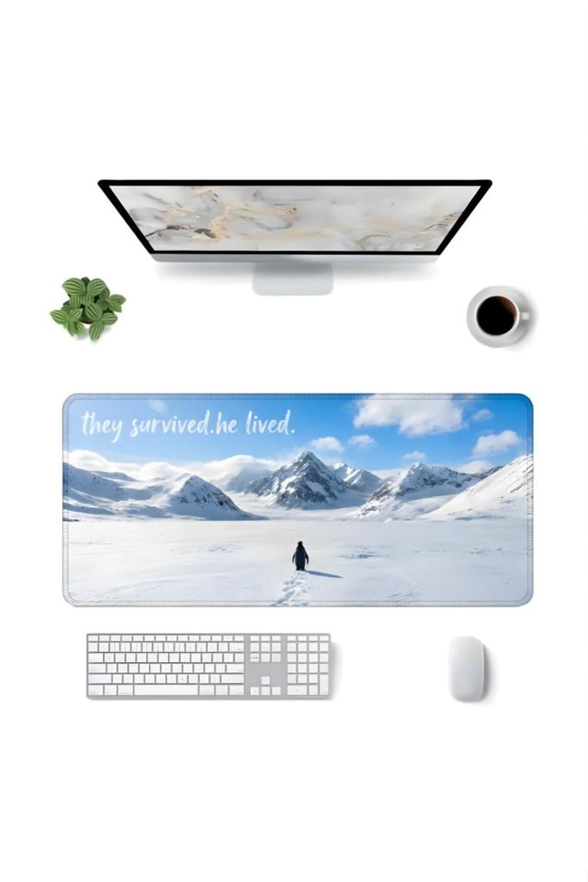 Penguen Temalı 70x30 cm Mouse Pad, Dikişli Kenar, Kaymaz, Ultra Geniş Mousepad