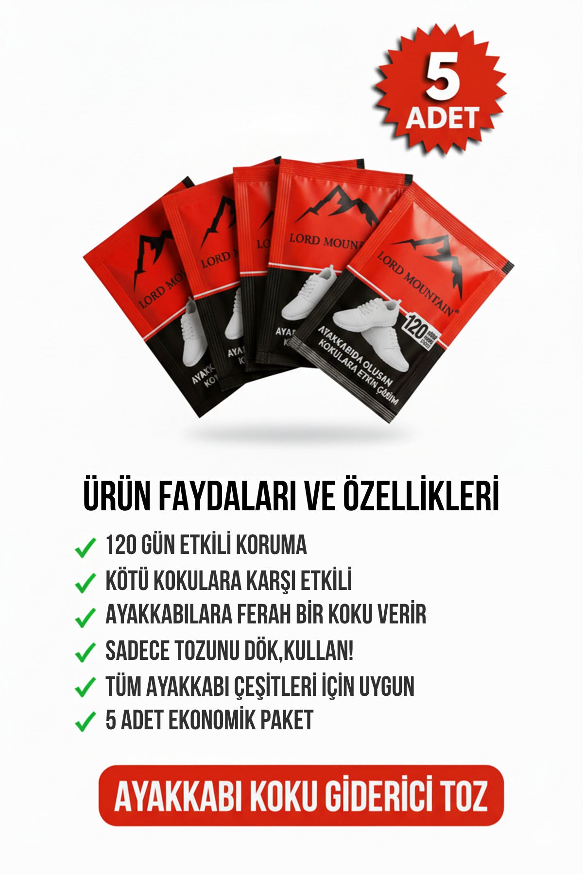 LMSPC Ayakkabı Koku Giderici Toz . Ayakkabı Kokusu Önleyici 5 ADET