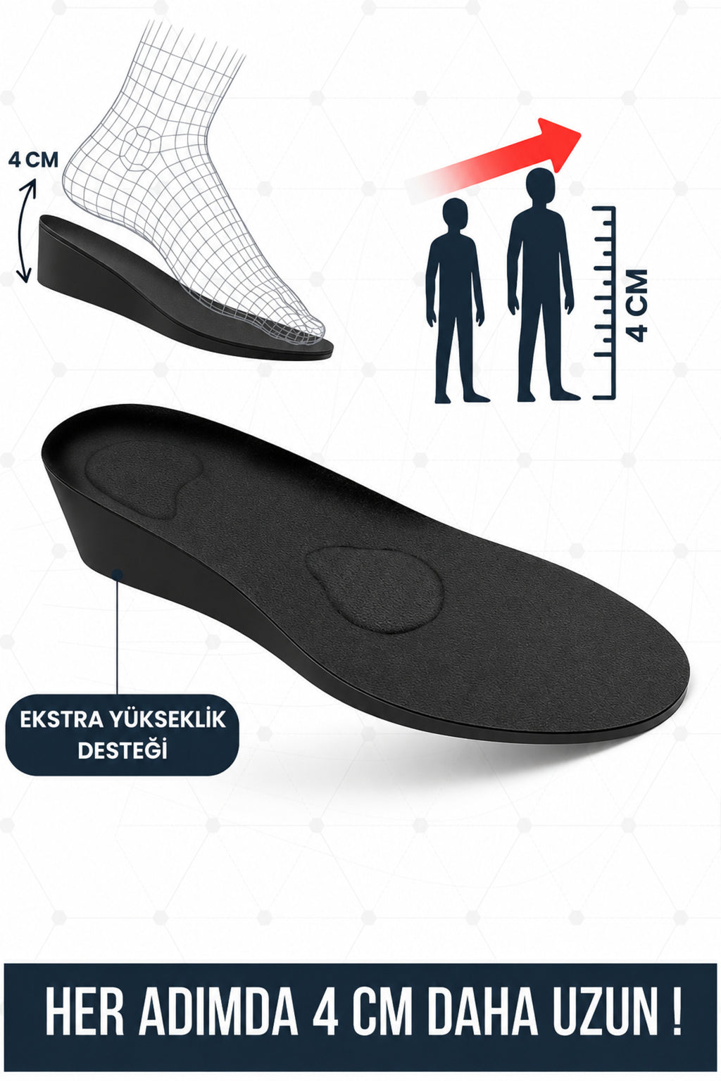 4 Cm Boy Uzatıcı Tabanlık Etklileyici Boy Uzatan Tabanlık