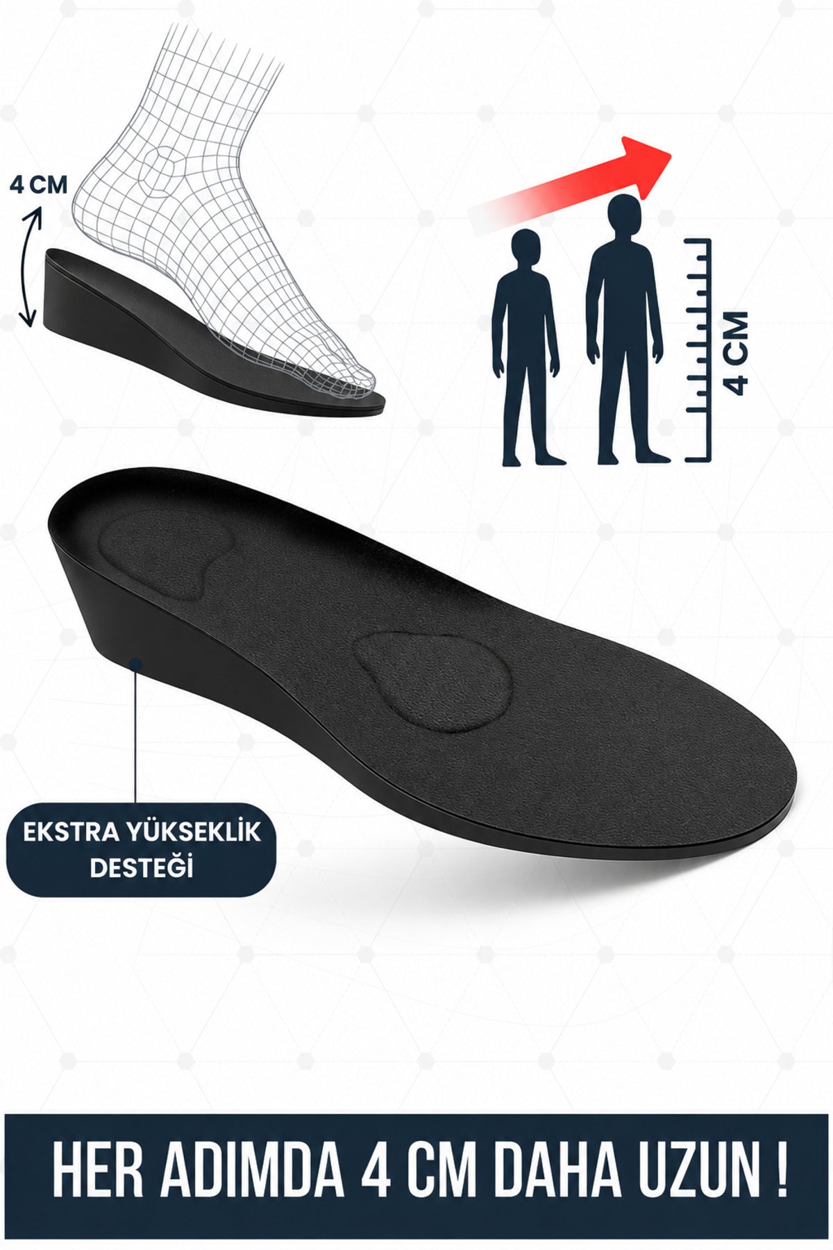 4 Cm Boy Uzatıcı Tabanlık Etklileyici Boy Uzatan Tabanlık