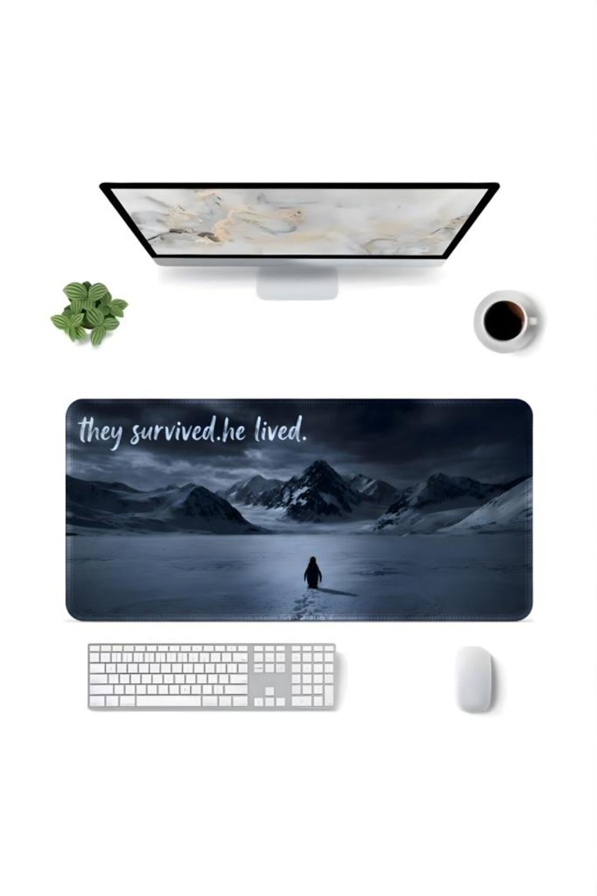 Penguen Temalı 70x30 cm Mouse Pad, Dikişli Kenar, Kaymaz, Ultra Geniş Mousepad