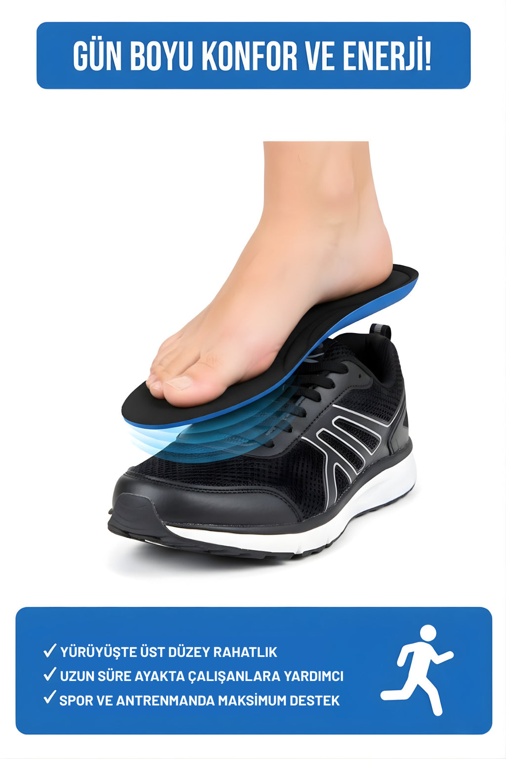 Golden Feet Memory Foam Ortopedik Tabanlık Rahat Yumuşak Konforlu Destekli Günlük Spor Erkek Kadın
