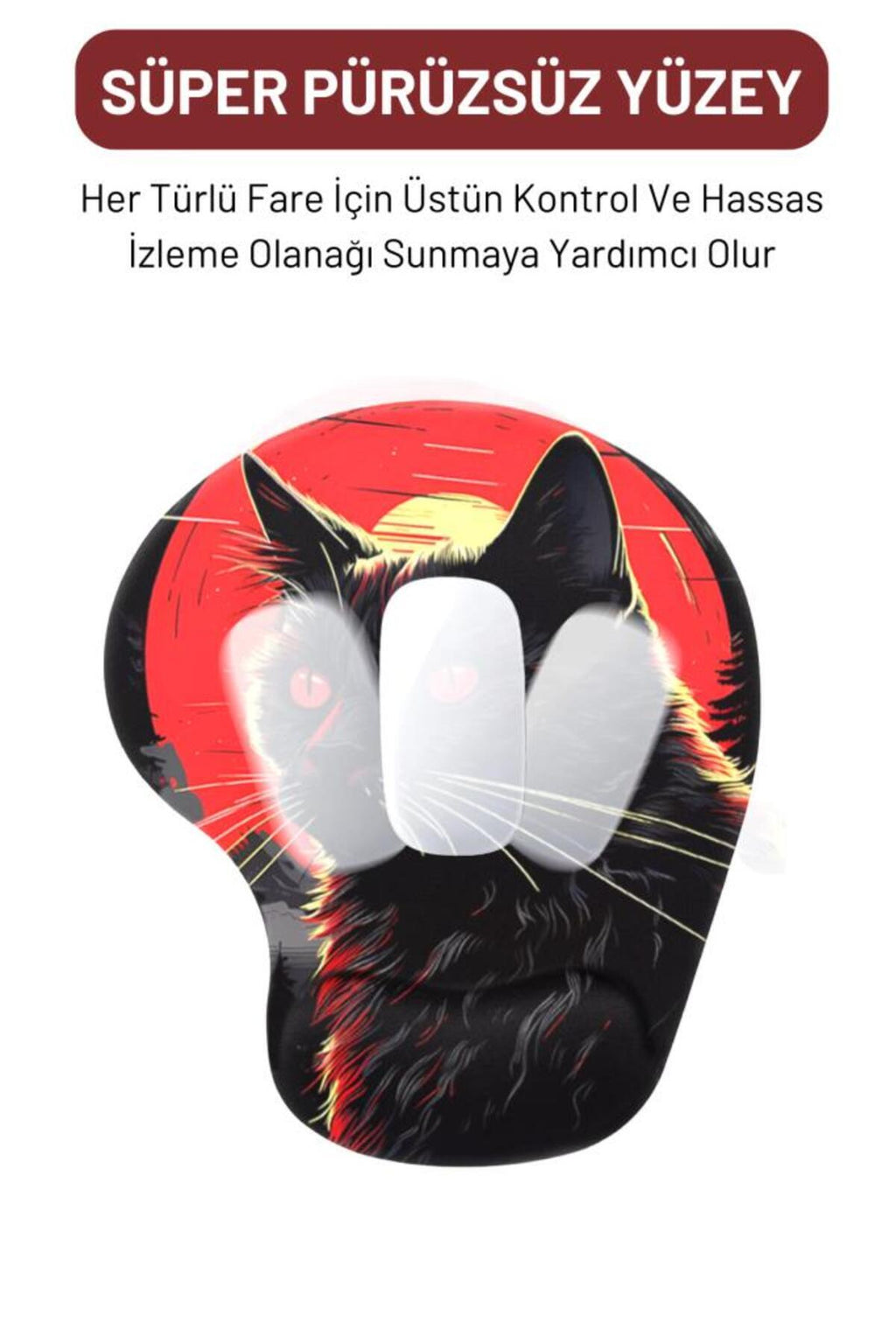 Dark Cat Bilek Destekli Mouse Pad,Baskılı Mouse Pad,Ergonomik Rahat Konforlu Mouse Pad