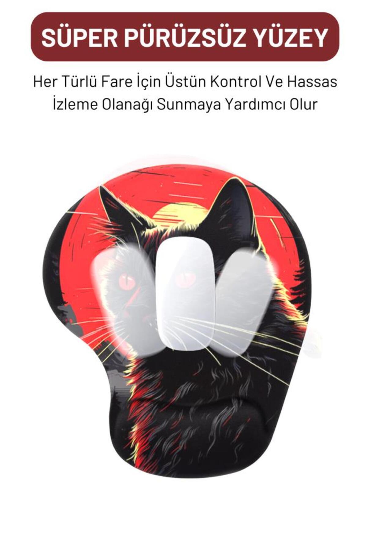 Dark Cat Bilek Destekli Mouse Pad,Baskılı Mouse Pad,Ergonomik Rahat Konforlu Mouse Pad