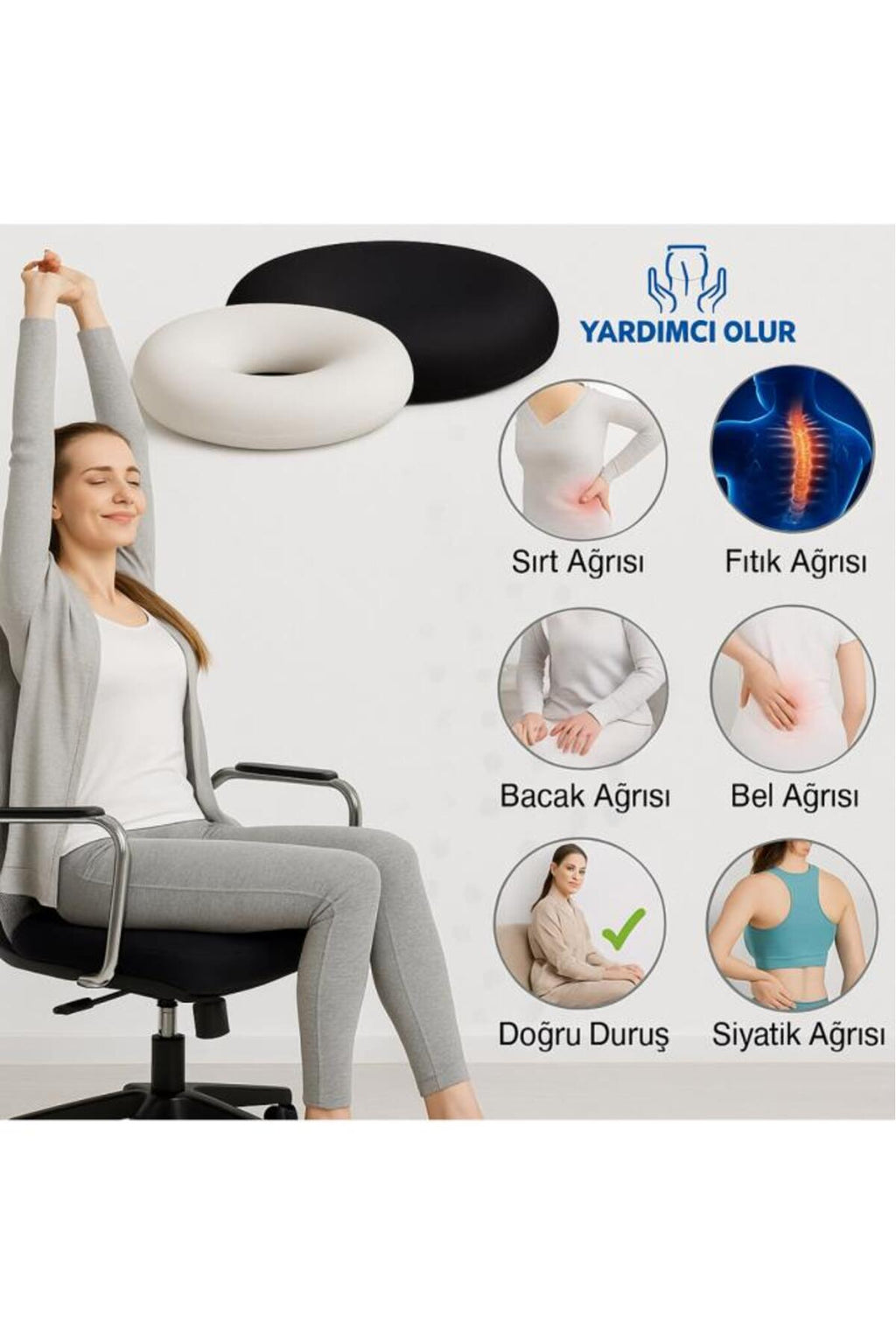 Ergonomik Oturma Simidi Koltuk Minderi Kuyruk Sokumu Yastığı Yuvarlak