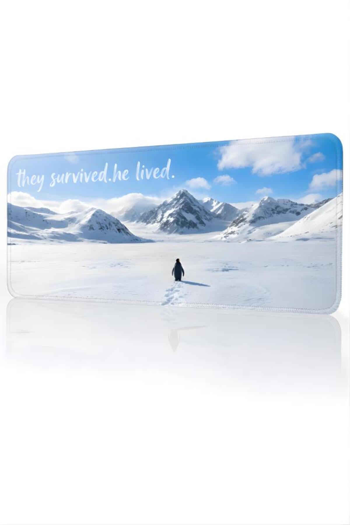 Penguen Temalı 70x30 cm Mouse Pad, Dikişli Kenar, Kaymaz, Ultra Geniş Mousepad