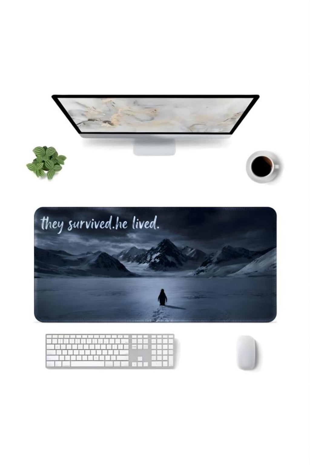 Penguen Temalı 90x40 cm Mouse Pad, Dikişli Kenar, Kaymaz, Ultra Geniş Mousepad