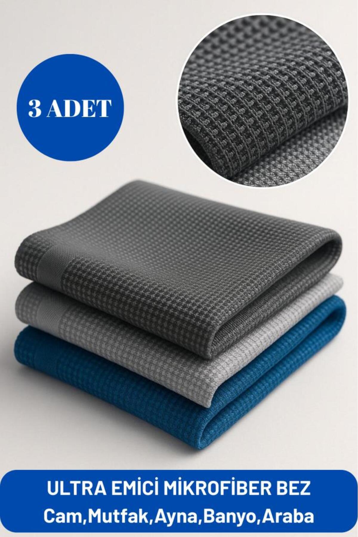 Mikrofiber 3'lü Ultra Emici Mikrofiber Temizlik Bezi Cam, Mutfak, Ayna, Banyo, Araba Temizliği İçin