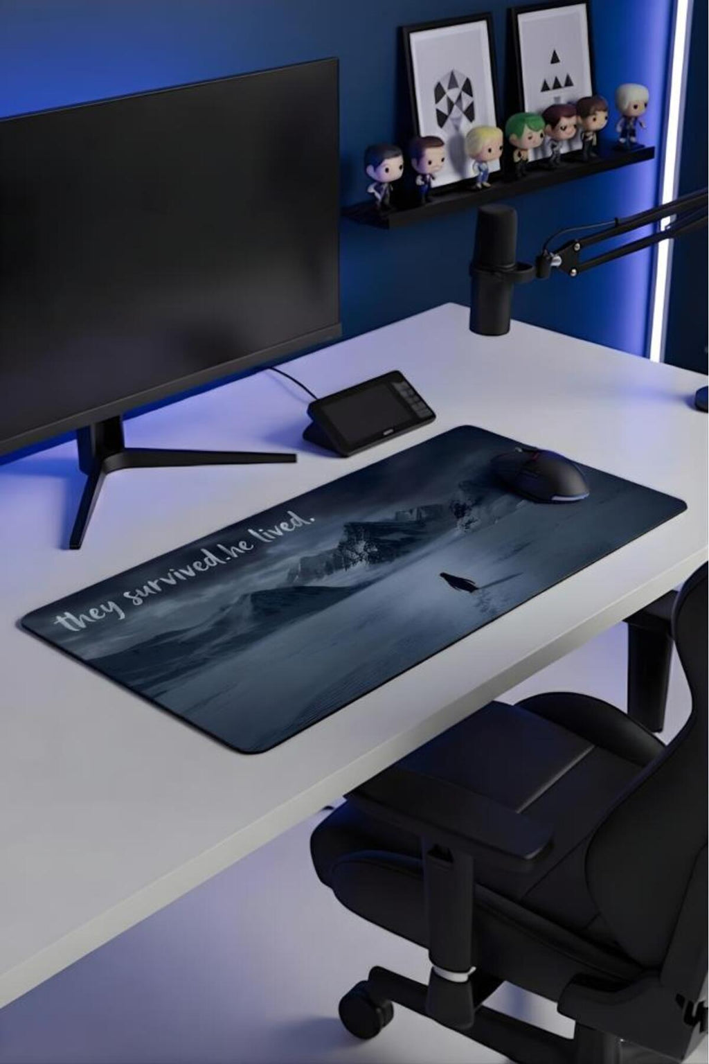 Penguen Temalı 70x30 cm Mouse Pad, Dikişli Kenar, Kaymaz, Ultra Geniş Mousepad